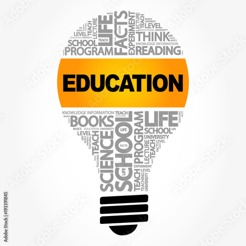 Education bulb word cloud collage, concept background