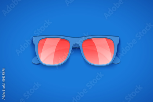 Blue sunglasses on blue background. Summer vacation or shopping sale creative advertisement. Editable Vector Illustration