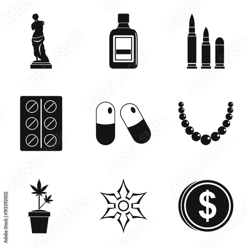 Smuggling goods icons set, simple style