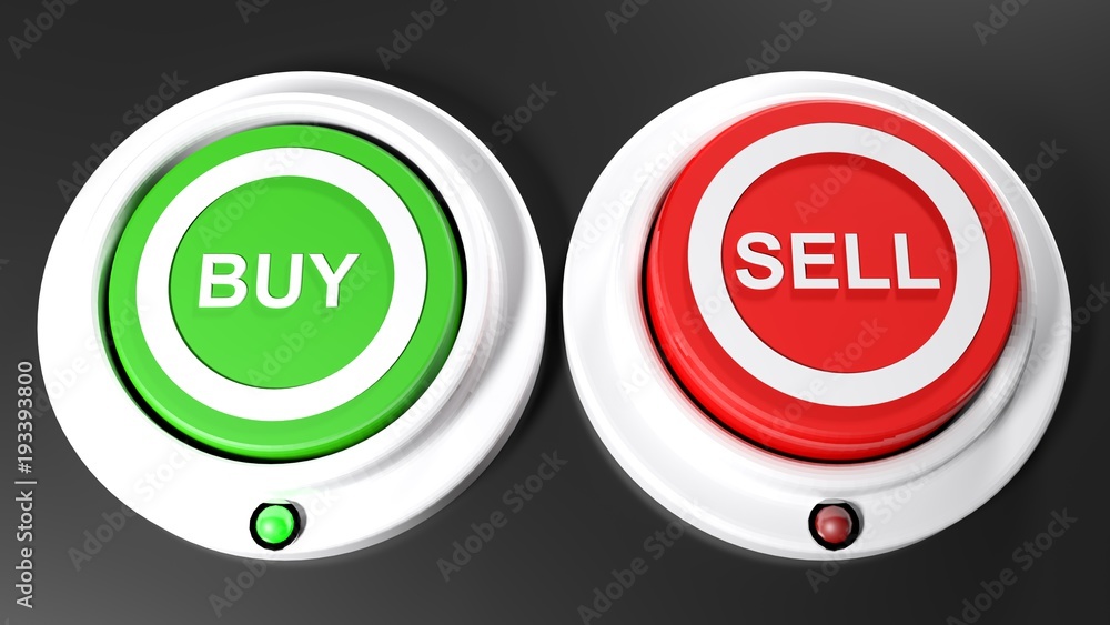 Pushbuttons to buy and sel; buy is selected - 3D rendering