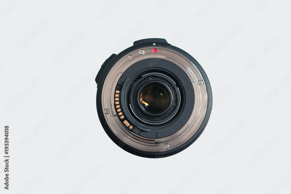The isolated mount of a camera lens on the white background.