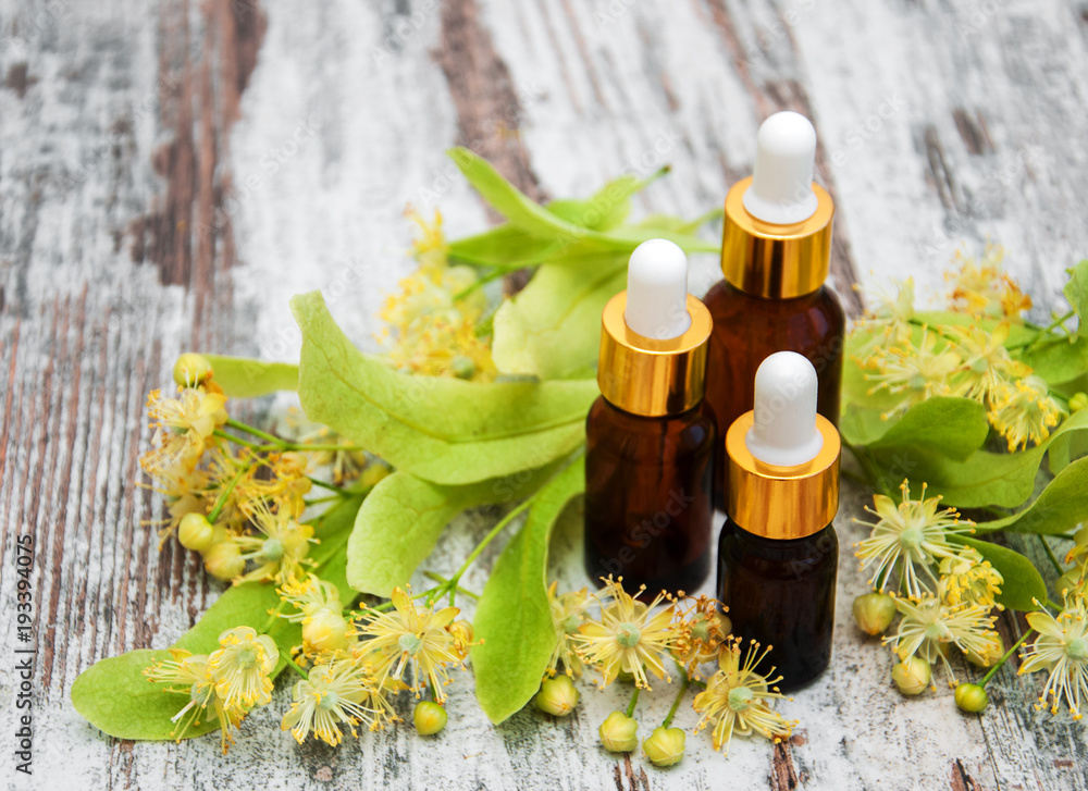 bottles of essential linden oil bottles of essential linden oil