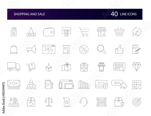 Line icons set. Shopping and Sale. Vector illustration.	