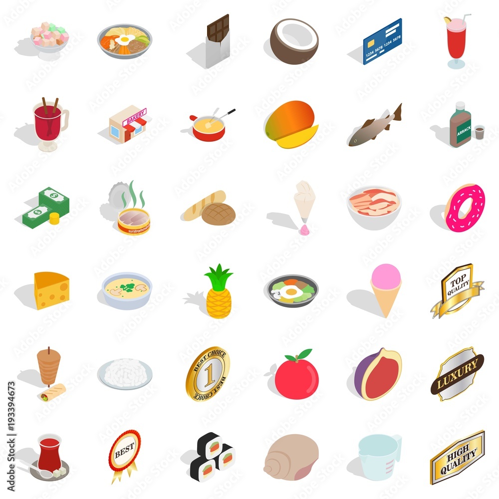 Food block icons set, isometric style