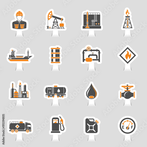 Oil Industry Icons Sticker Set