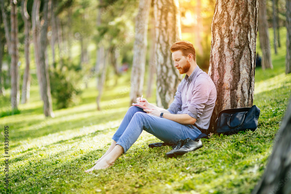 College student studying in park College student studying in park
