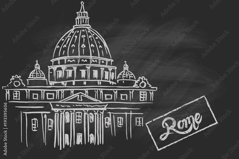Vector sketch of St. Peter's Basilica in Rome, Italy