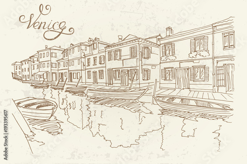 Vector sketch of architecture of Burano island, Venice, Italy.
