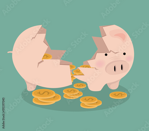 Broken pink Piggy bank money savings concept of growth