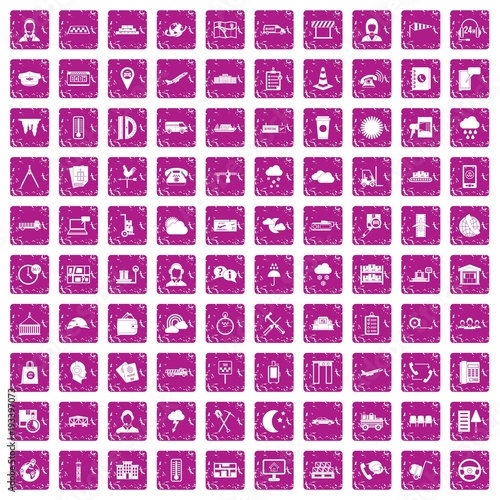 100 dispatcher icons set grunge pink