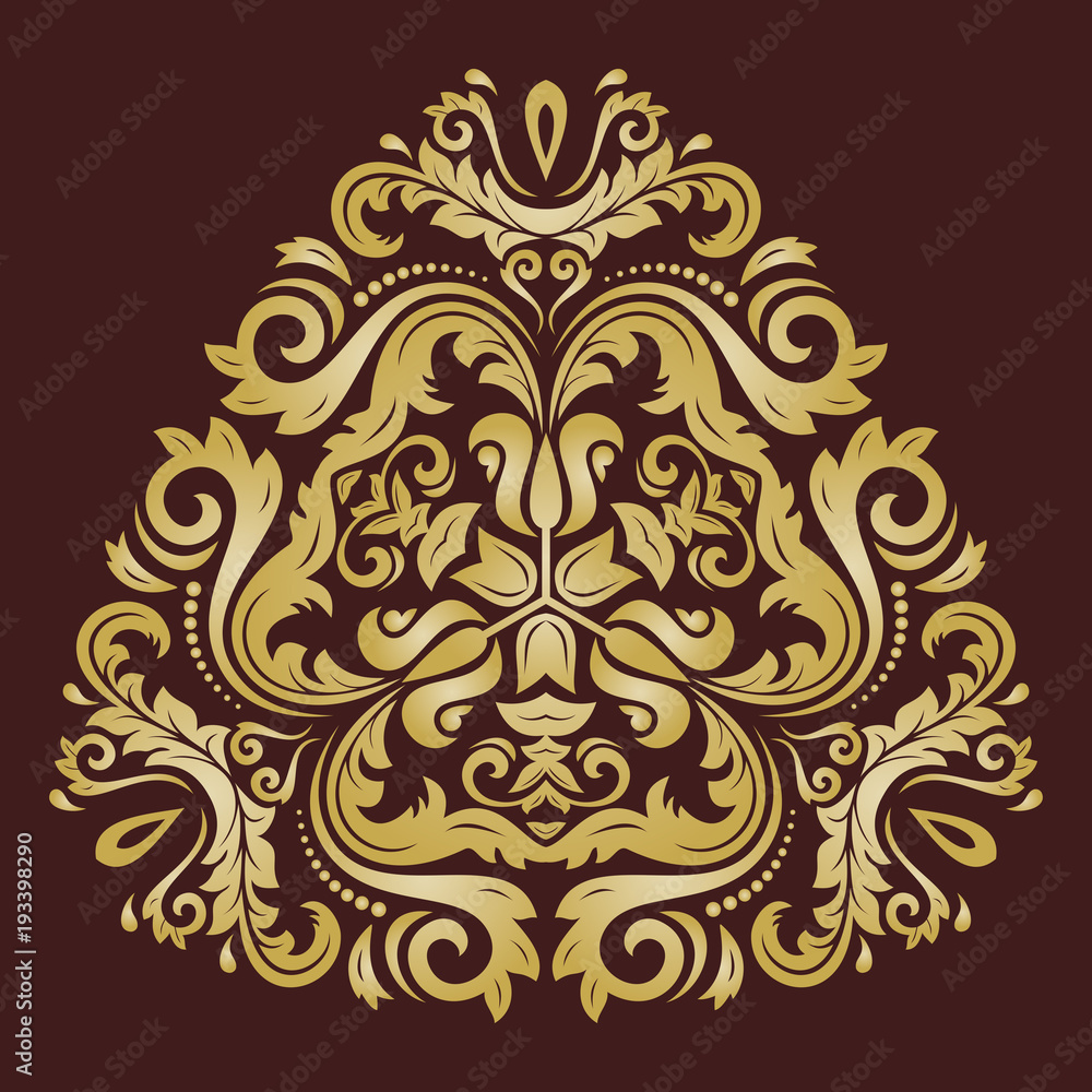 Elegant vector golden triangular ornament in classic style. Abstract traditional pattern with oriental elements. Classic vintage pattern