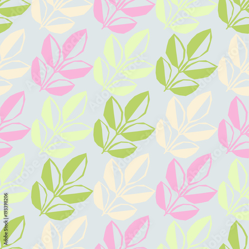 Seamless background with decorative leaves. Pattern with plants. Textile rapport.