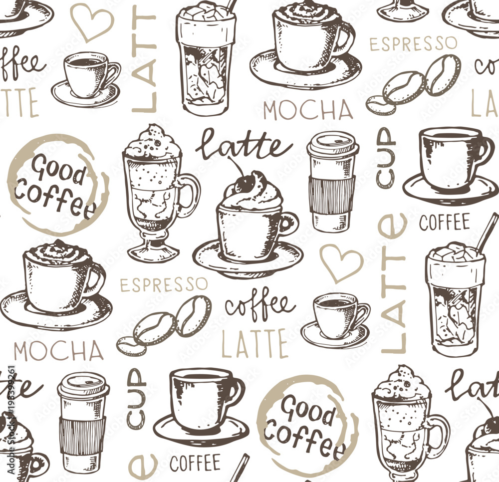 Naklejka Ręcznie rysowane doodle kawy wzór