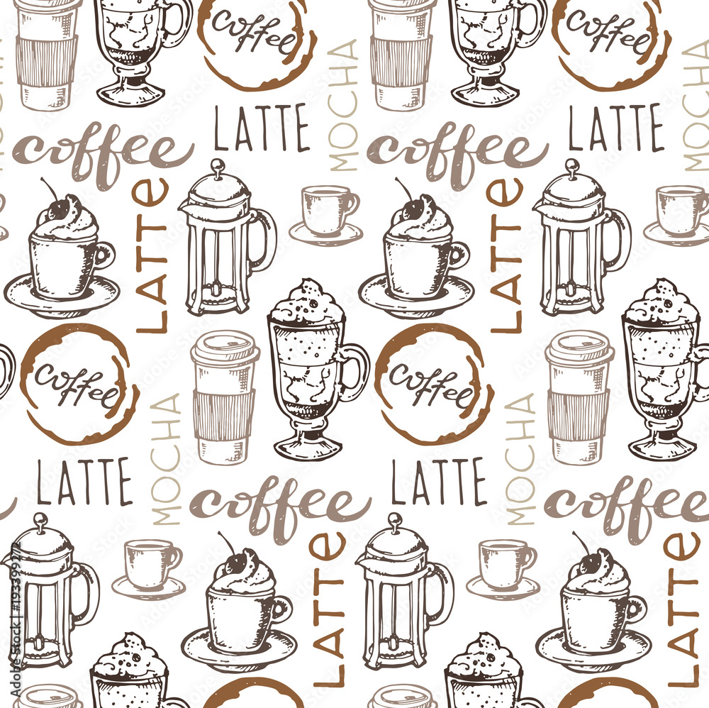 Hand drawn doodle coffee pattern