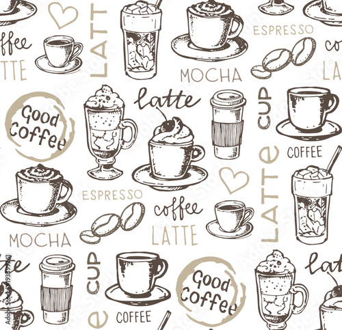 Naklejka Ręcznie rysowane doodle kawy wzór