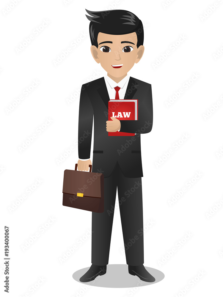 Vetor de Male Lawyer Holding Red Book of Law and Bag do Stock