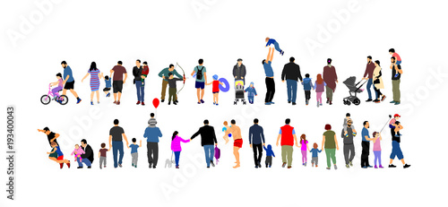 Fathers day set, group of family people vector illustration isolated on white background. Father with son.  Father and daughter. Family values.  Little boy and girl with dad. Happy birthday concept.