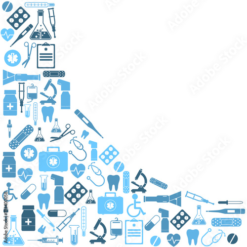 Background medical icons and sign. Illustration. Health care and medical research.