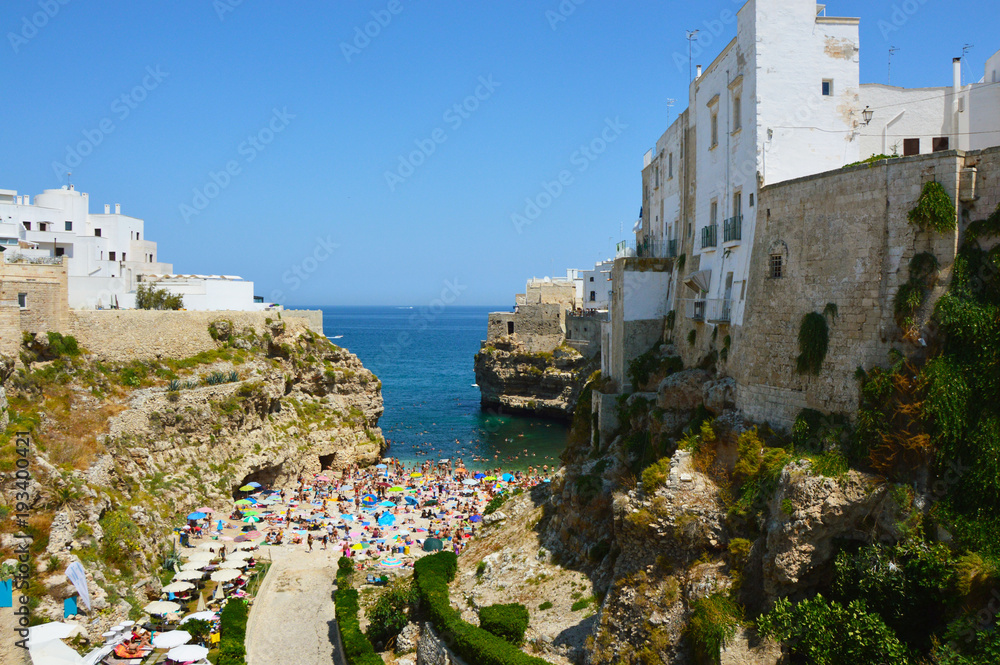 Polignano a mare little town on cliffs of Adriatic sea, Apulia, Southern Italy   