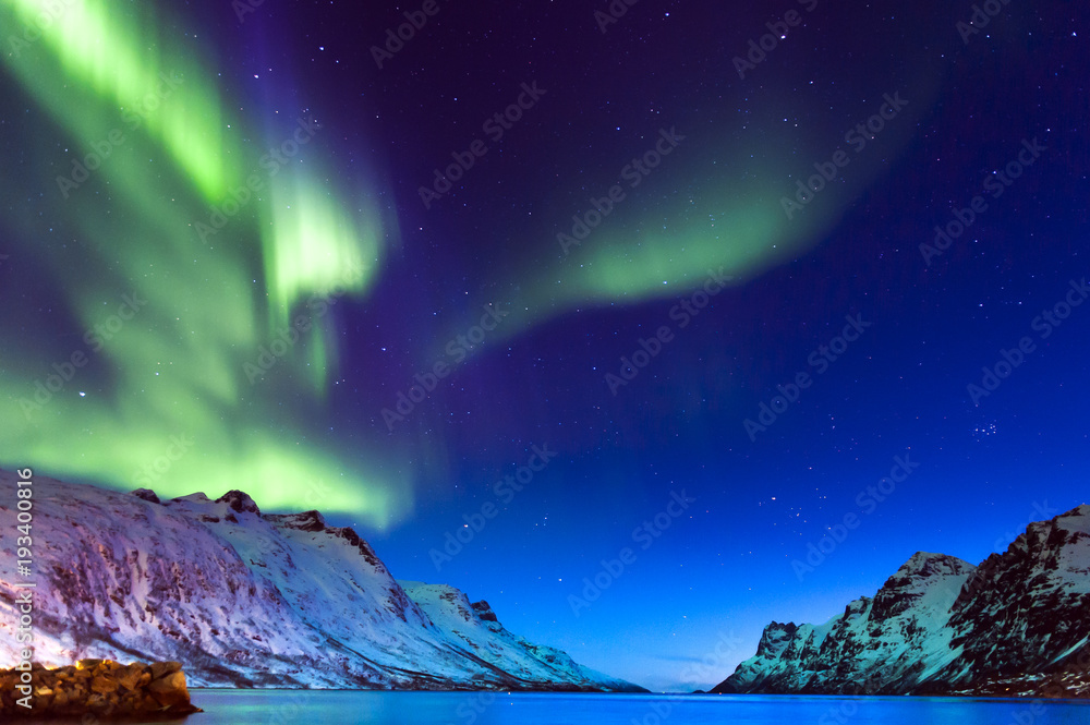 The polar lights in Norway . Ersfjord. Tromso The polar lights in Norway . Ersfjord. Tromso