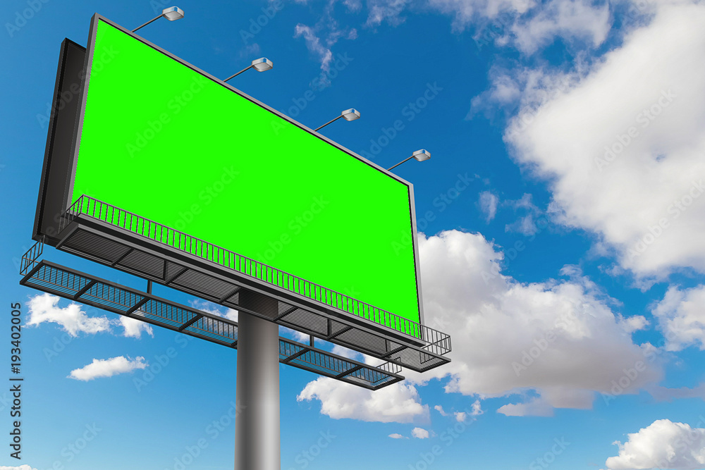 empty billboard with chroma key green screen, on blue sky with clouds,  advertisement concept Stock-Foto | Adobe Stock