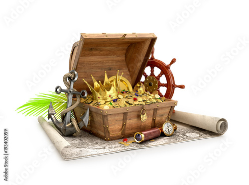 Treasure chest. 3D Illustration photo
