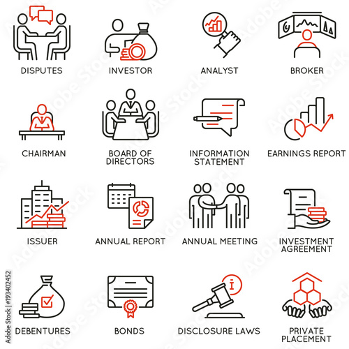 Vector set of linear icons related to business process, team work, human resource management and stakeholders. Mono line pictograms and infographics design elements - part 2