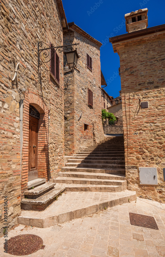 Medieval houses and lanes in the historic center of Montone, a small town in the Umbria countryside in Italy