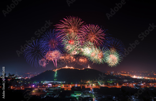 Fireworks show at Phranakorn Khiri palace for celebration