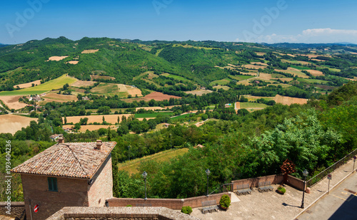 View of the beautiful Italian countryside from the medieval town of Montone in Umbria