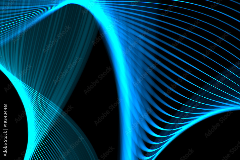 Fototapeta premium abstract 3D rendering frame digital glitter sparks blue particles with wave shape flowing on black background, new technology concept