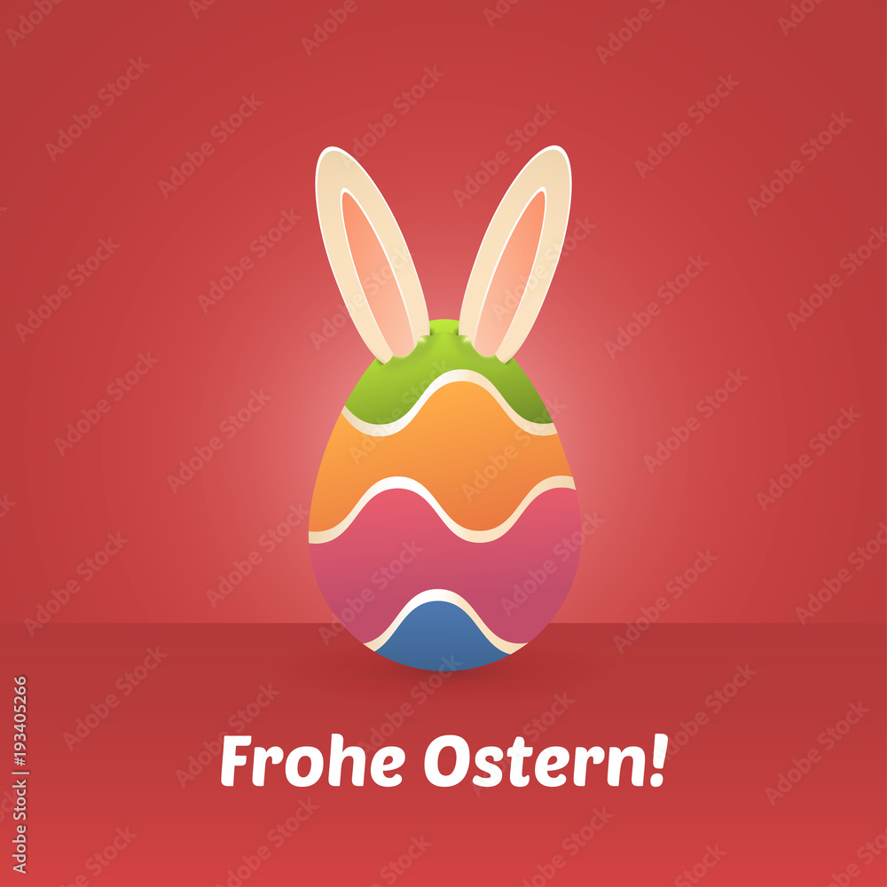 Obraz premium Ostergruß mit Osterei und Hasenohren in rot