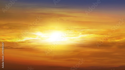 Colorful Clouds With Lens Flare . Beautiful heavenly landscape with the sun in the clouds . Sunset and sunrise in the sky