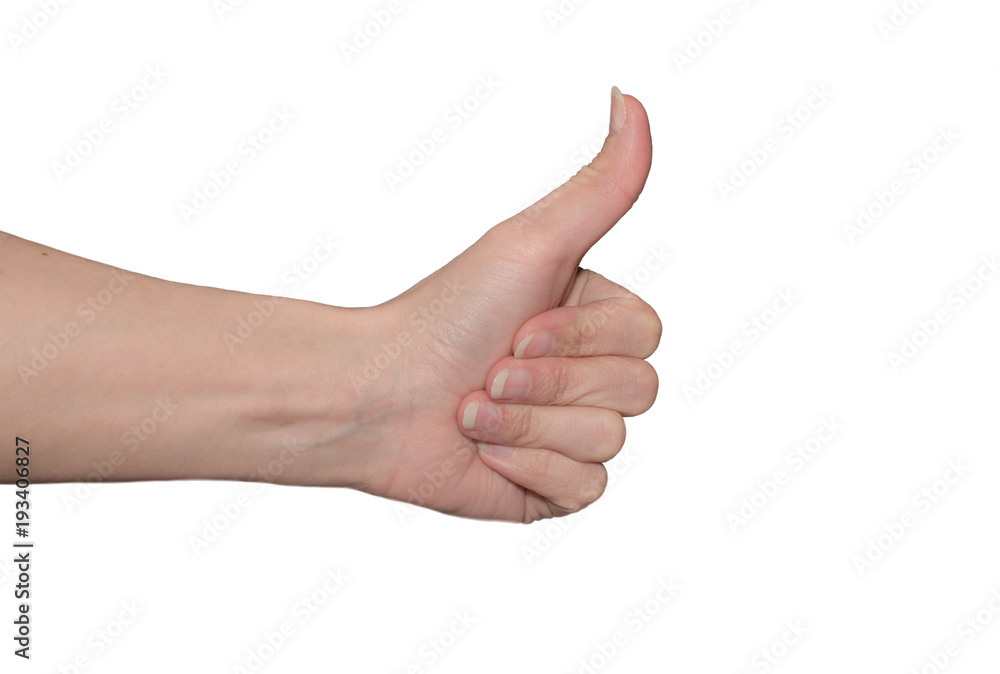 the thumb lifted upwards on a white isolated background the thumb lifted upwards on a white isolated background