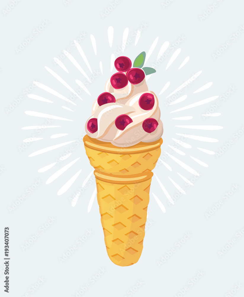 vector wafer cone with cream (ice cream) with berries and mint vector wafer cone with cream (ice cream) with berries and mint