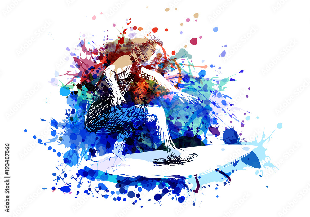 Fototapeta premium Vector color illustration surfer