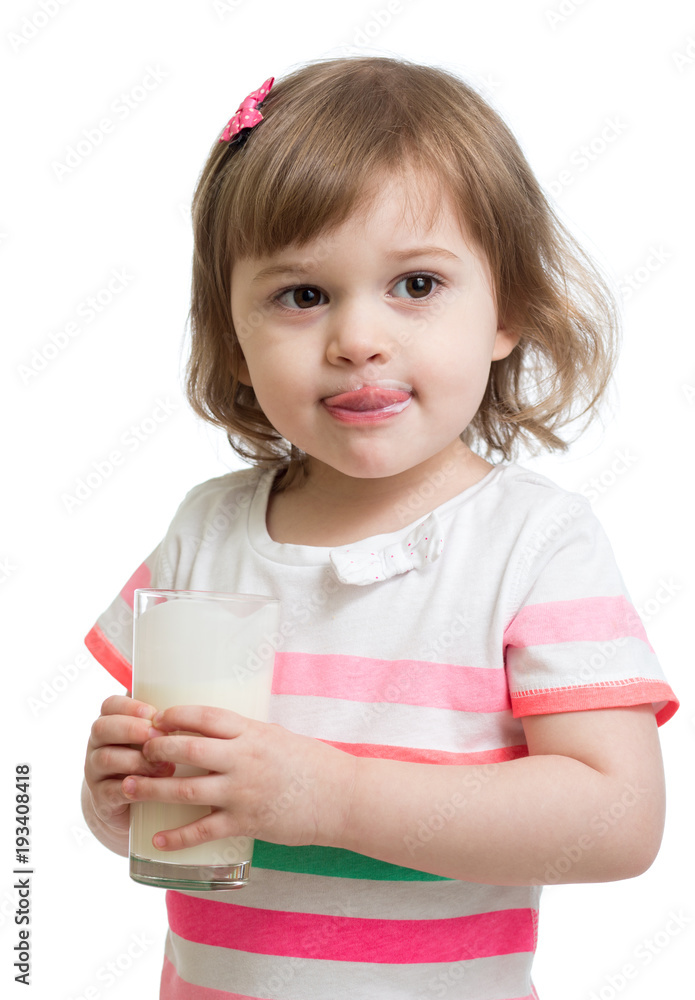 funny child girl drinking yogurt or kefir funny child girl drinking yogurt or kefir