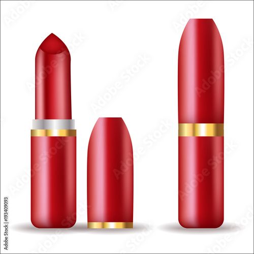 Lipstick. Makeup. Cosmetics. Female. Fashion. Appearance. Print. Realistic. For your design. Isolated.