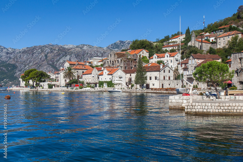 View of the City of Perast on the shore of Kotor Bay. Montenegro. 
