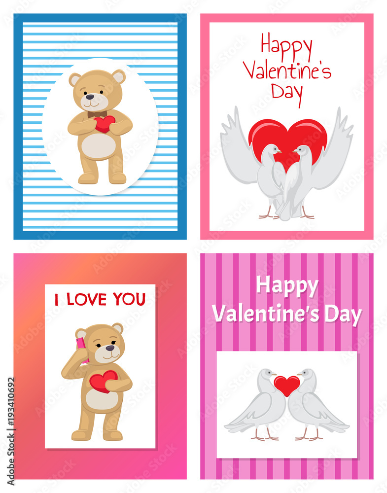 Cute Soft Toy Bears and White Doves in Love Set Cute Soft Toy Bears and White Doves in Love Set