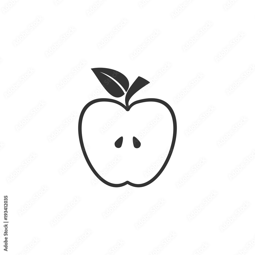 Apple with a bone icon. Flat vector illustration in black on white background. Apple with a bone icon. Flat vector illustration in black on white background.