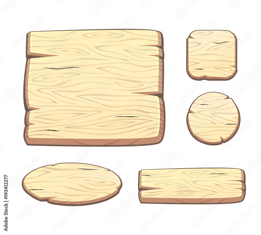 Vector set with cartoon wooden ribbons for game assets, ui development. GUI banners. Vector set with cartoon wooden ribbons for game assets, ui development. GUI banners.