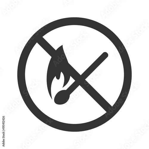 No fire icon. Flat vector illustration in black on white background.
