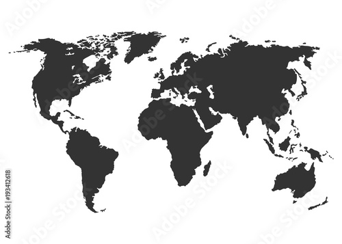 Bleck World map vector isolated on white background. Flat Earth template. Globe icon.