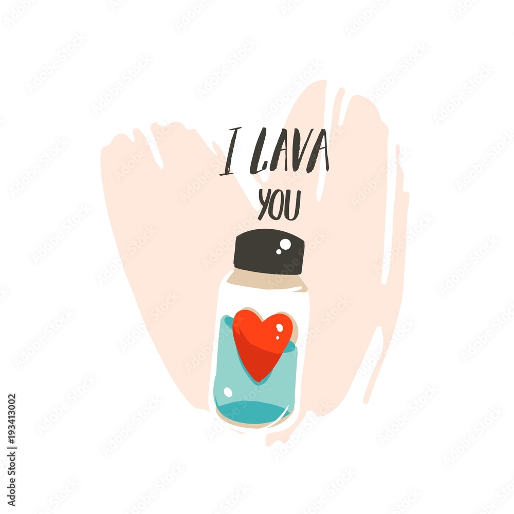 Hand drawn vector abstract modern cartoon Happy Valentines day concept  illustrations card with cute my bottle and handwritten modern ink  calligraphy text I Lava you isolated on white background Stock Vector |