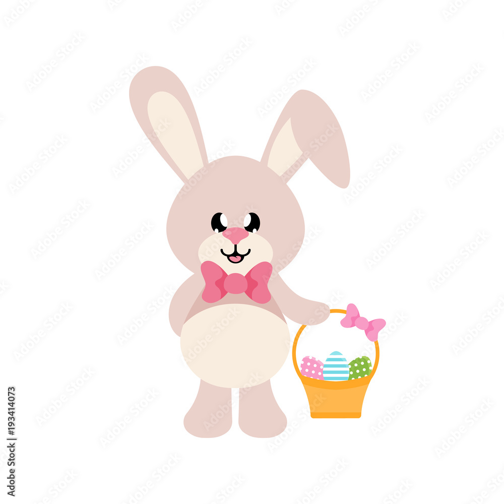 cartoon easter bunny with basket and eggs cartoon easter bunny with basket and eggs