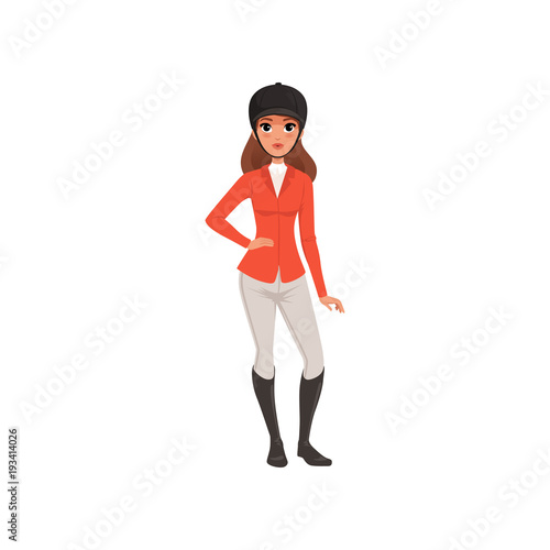 Jockey girl in costume, equestrian professional sport vector Illustration  