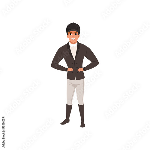 Jockey man in costume, equestrian professional sport vector Illustration  