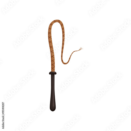 Leather whip, training animals equipment vector Illustration