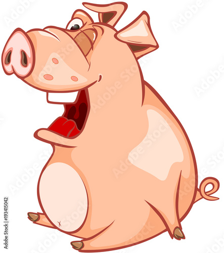 Illustration of a Cute Pig. Cartoon Character